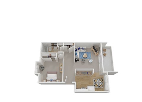 Floor plan for 1 bed, 1 bath, 721 sqft