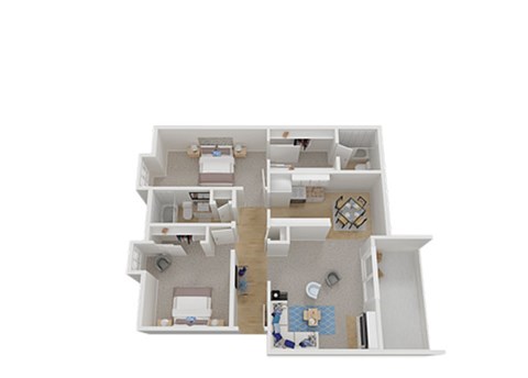 Floor plan for 2 beds, 2 baths, 1121 sqft
