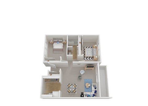 Floor plan for 2 beds, 1 bath, 949 sqft