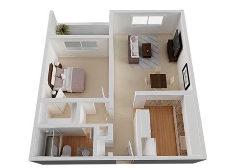 Floor plan for 1 bed, 1 bath, 675 sqft