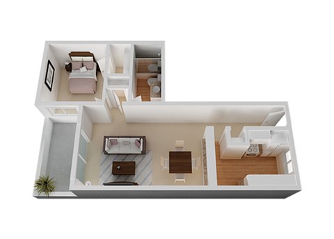 Floor plan for 1 bed, 1 bath, 720 sqft