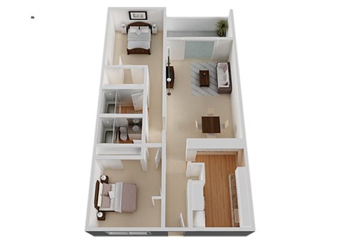 Floor plan for 2 beds, 2 baths, 1000 sqft