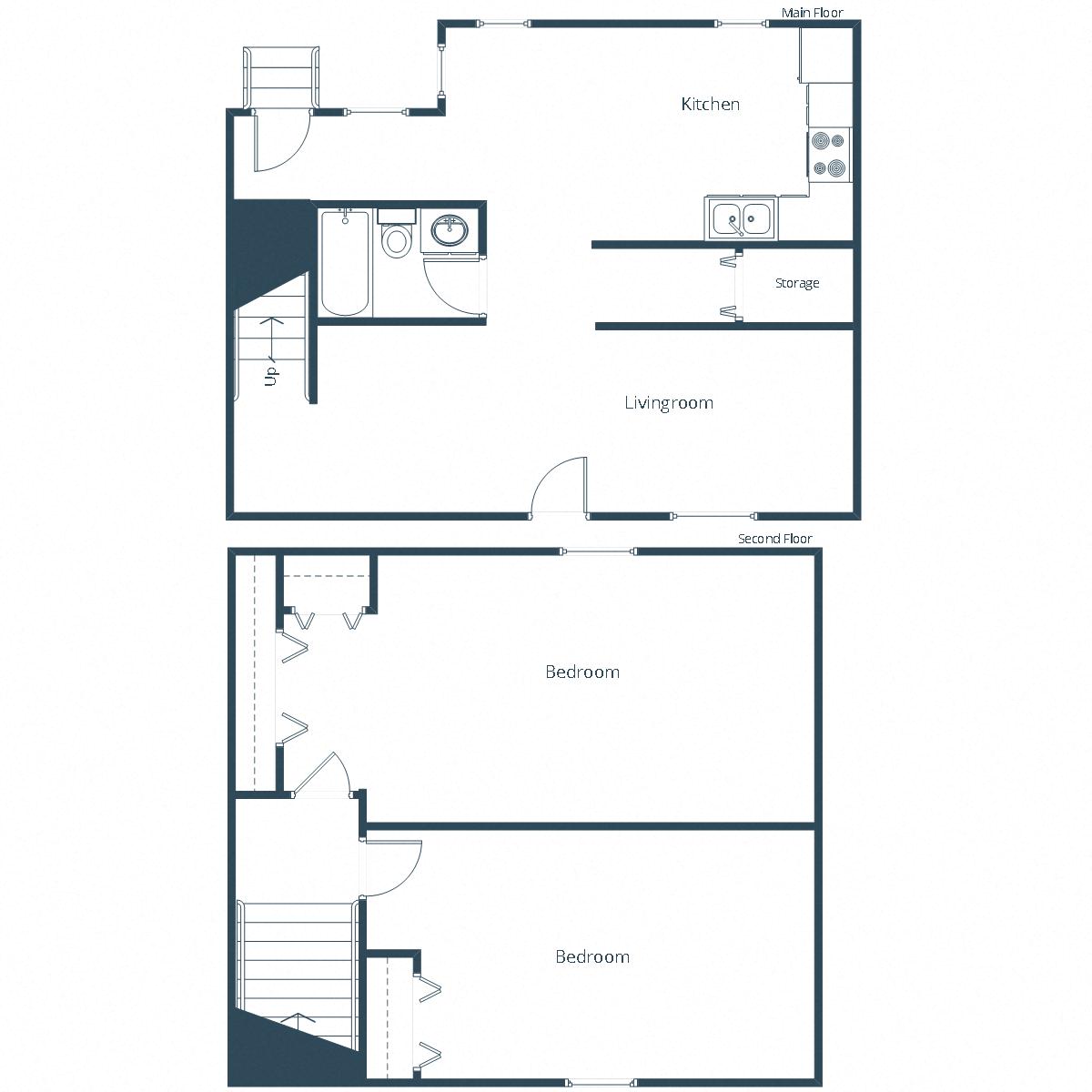 Floor plan for 2 beds, 1 bath, 800 sqft