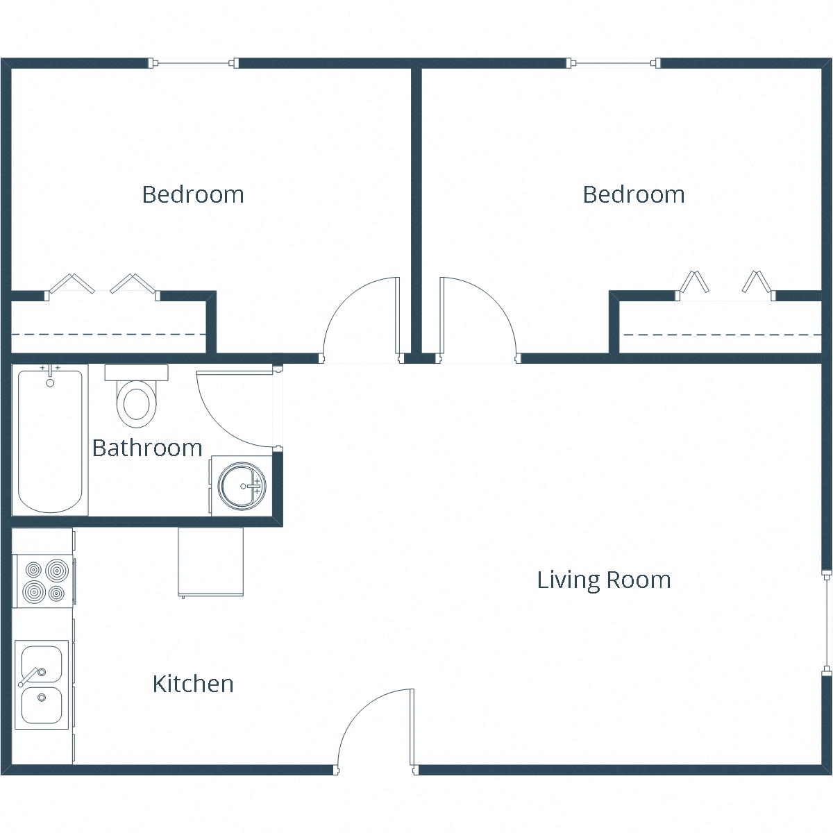 Floor plan for 2 beds, 1 bath, 500 sqft