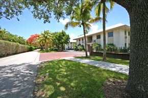 Miami apartment for rent - a house with palm trees and a road in front of it
