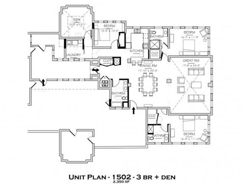 Floor plan for 3 beds, 2.5 baths, 2444 sqft