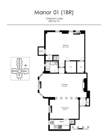 Floor plan for 2 beds, 1 bath, 1325 sqft