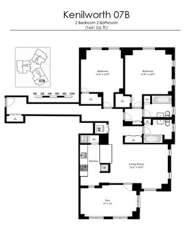 Floor plan for 2 beds, 2 baths, 1641 sqft