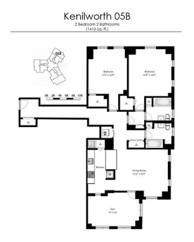 Floor plan for 2 beds, 2 baths, 1410 sqft