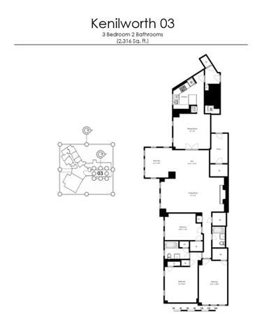 Floor plan for 3 beds, 2 baths, 2316 sqft