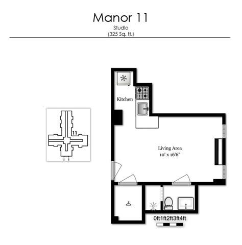 Floor plan for studio, 1 bath, 325 sqft