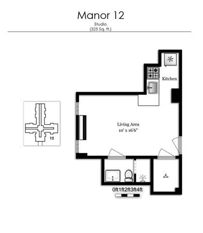 Floor plan for studio, 1 bath, 325 sqft