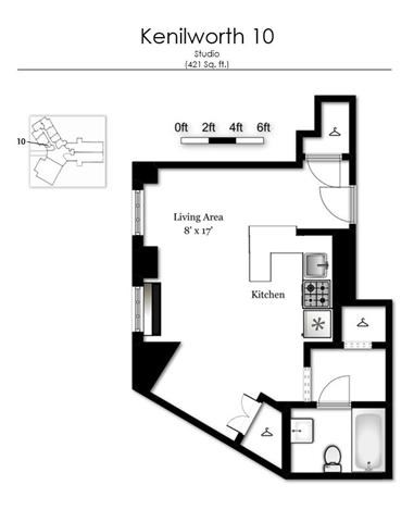Floor plan for studio, 1 bath, 455 sqft