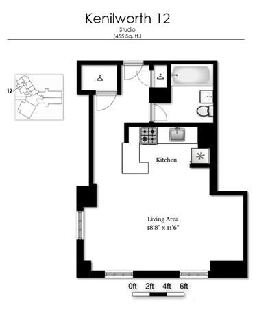 Floor plan for studio, 1 bath, 455 sqft