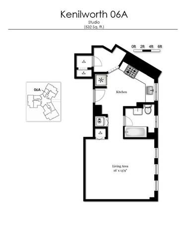 Floor plan for studio, 1 bath, 532 sqft