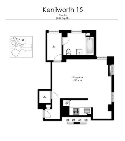Floor plan for studio, 1 bath, 744 sqft