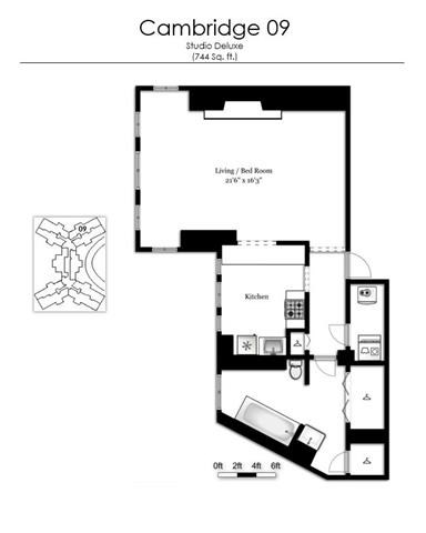 Floor plan for studio, 1 bath, 744 sqft