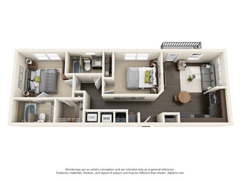 Floor plan for 2 beds, 2 baths, 816 sqft