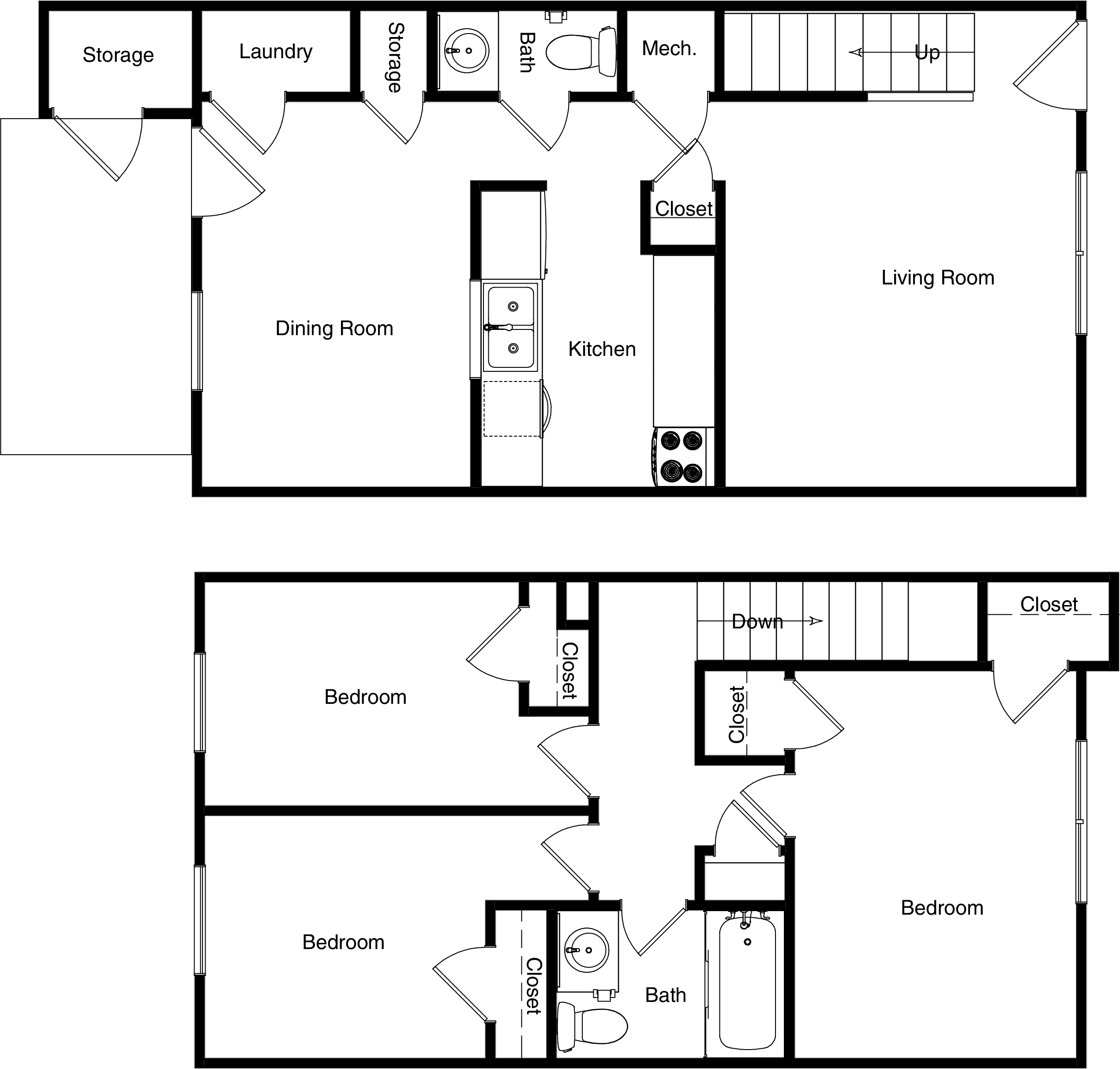 Floor plan for 3 beds, 1.5 baths, 1112 sqft