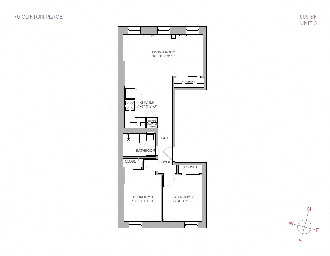 Floor plan for 2 beds, 1 bath, 700 sqft