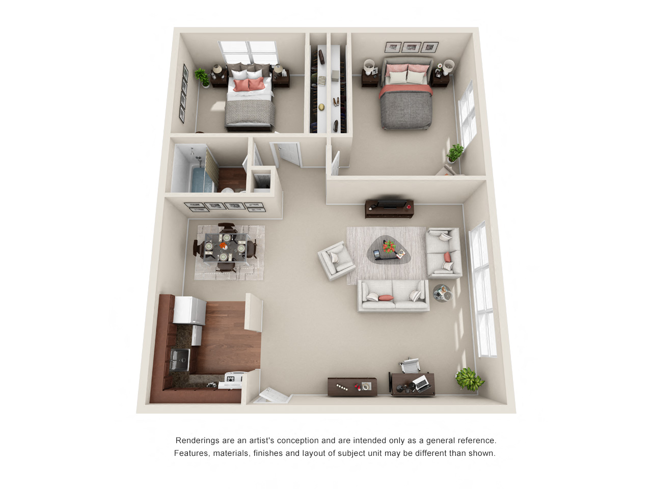 Floor plan for 2 beds, 1 bath, 900 sqft
