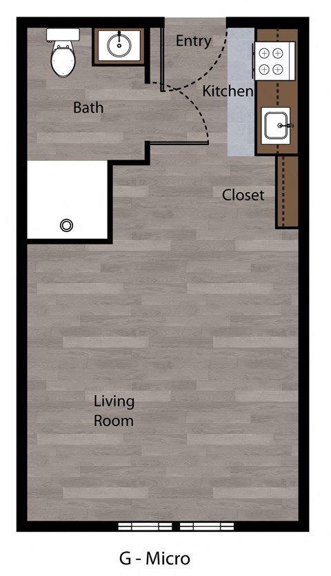 Floor plan for studio, 1 bath, 531 sqft