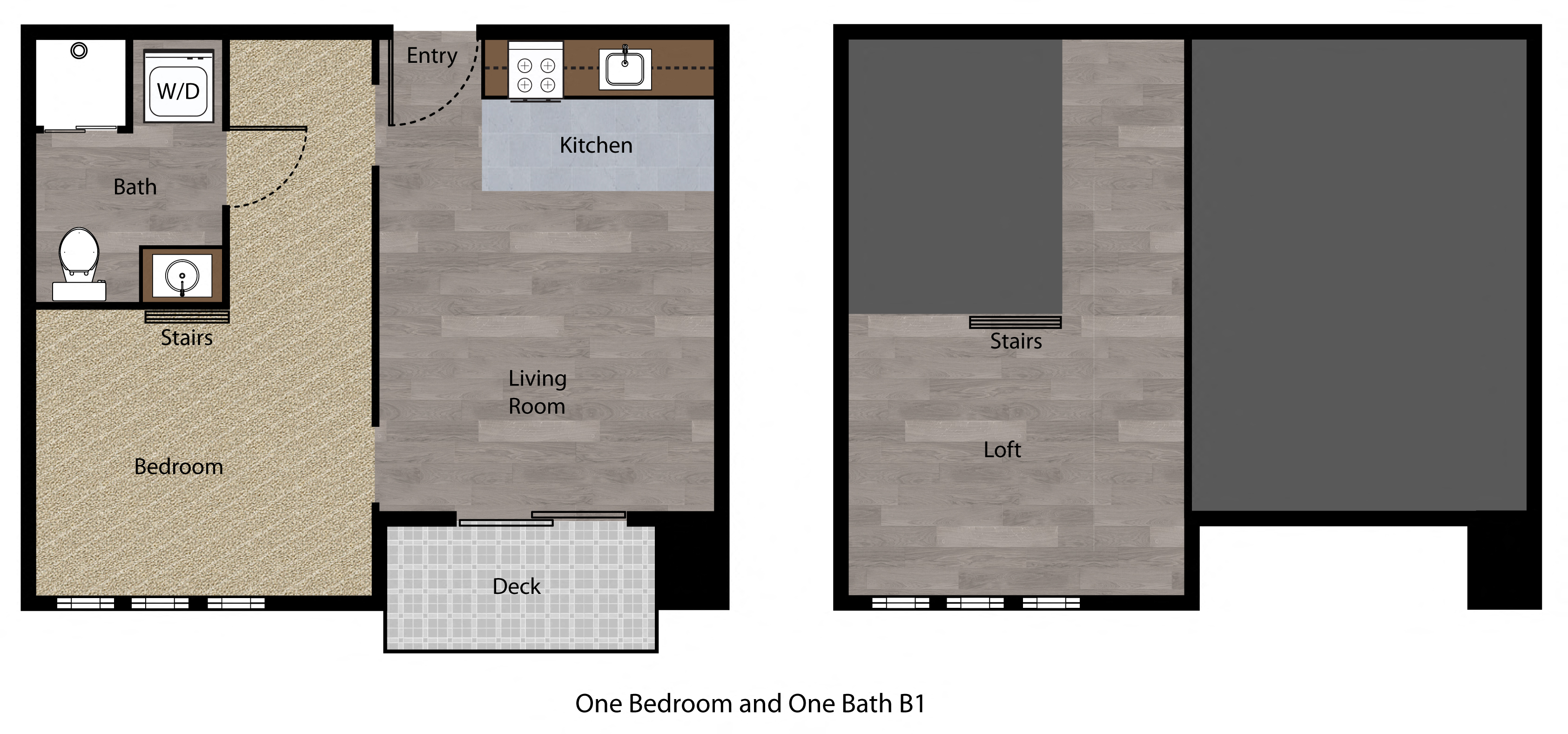 Floor plan for 1 bed, 1 bath, 649 sqft