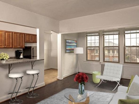 Washington apartment for rent - a living room with a kitchen and a couch
