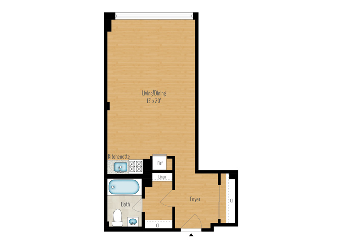 Floor plan for studio, 1 bath, 457 sqft
