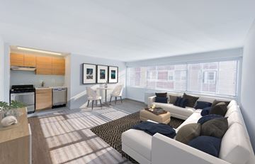Washington apartment for rent - an open living room with a white couch and a rug
