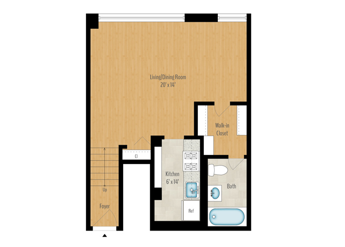 Floor plan for studio, 1 bath, 473 sqft
