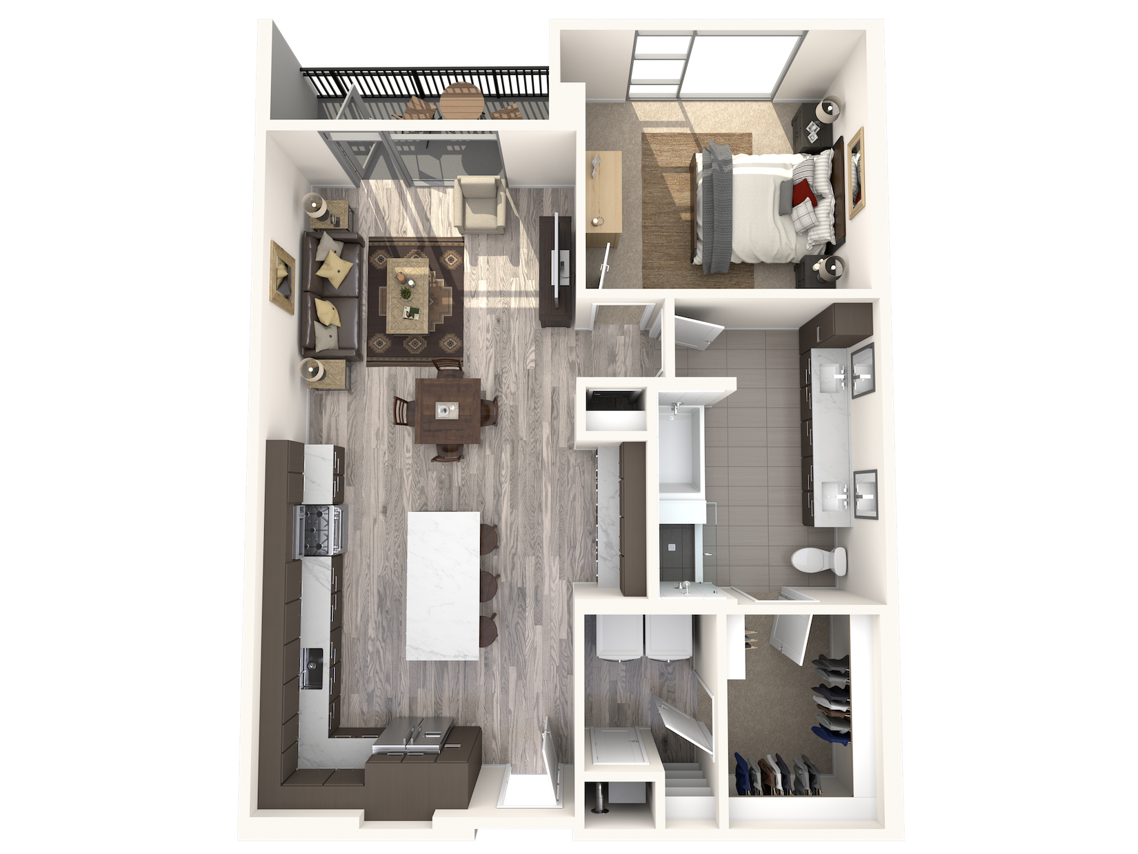 Floor plan for 1 bed, 1 bath, 1020 sqft