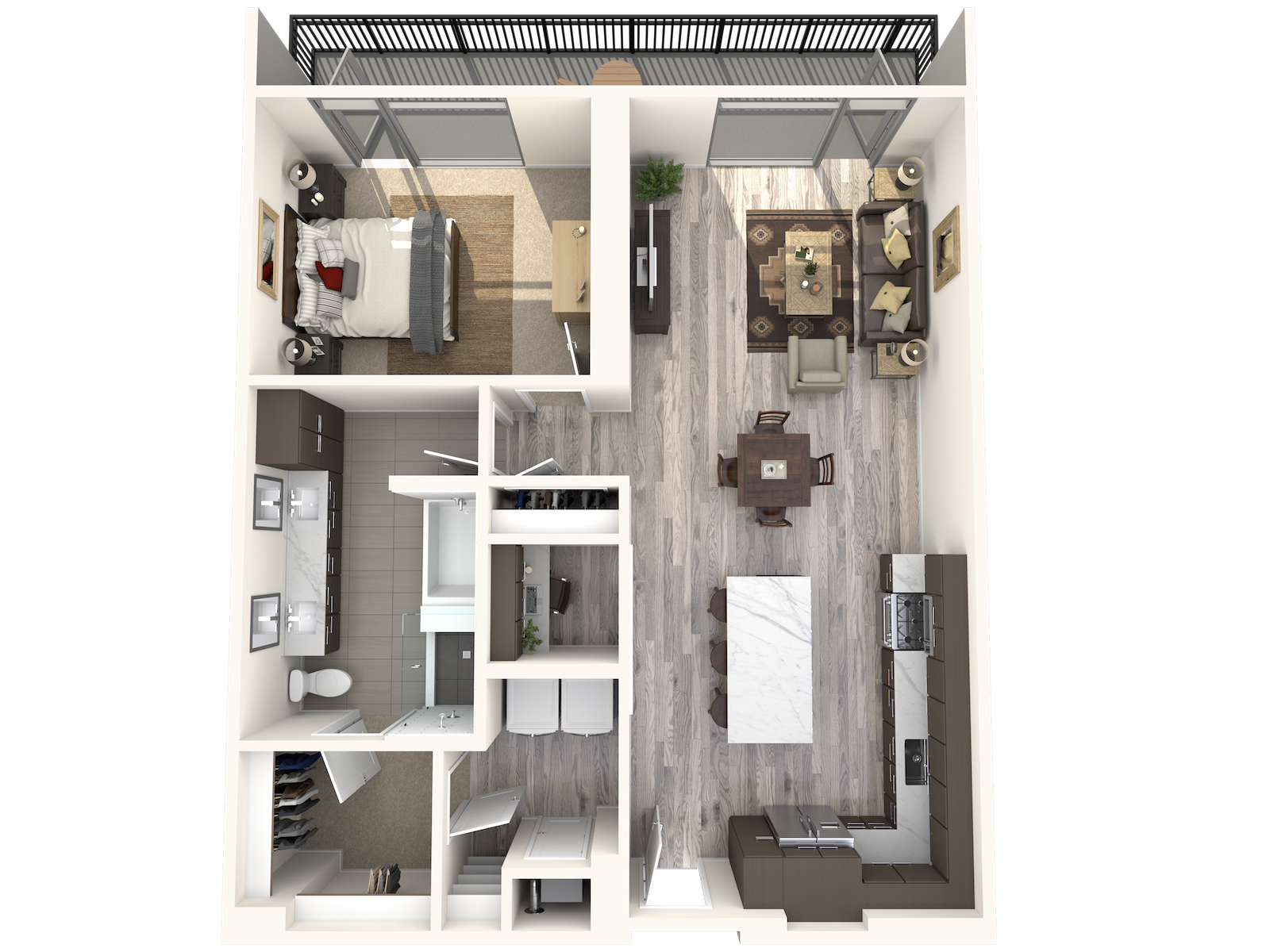 Floor plan for 1 bed, 1 bath, 1027 sqft