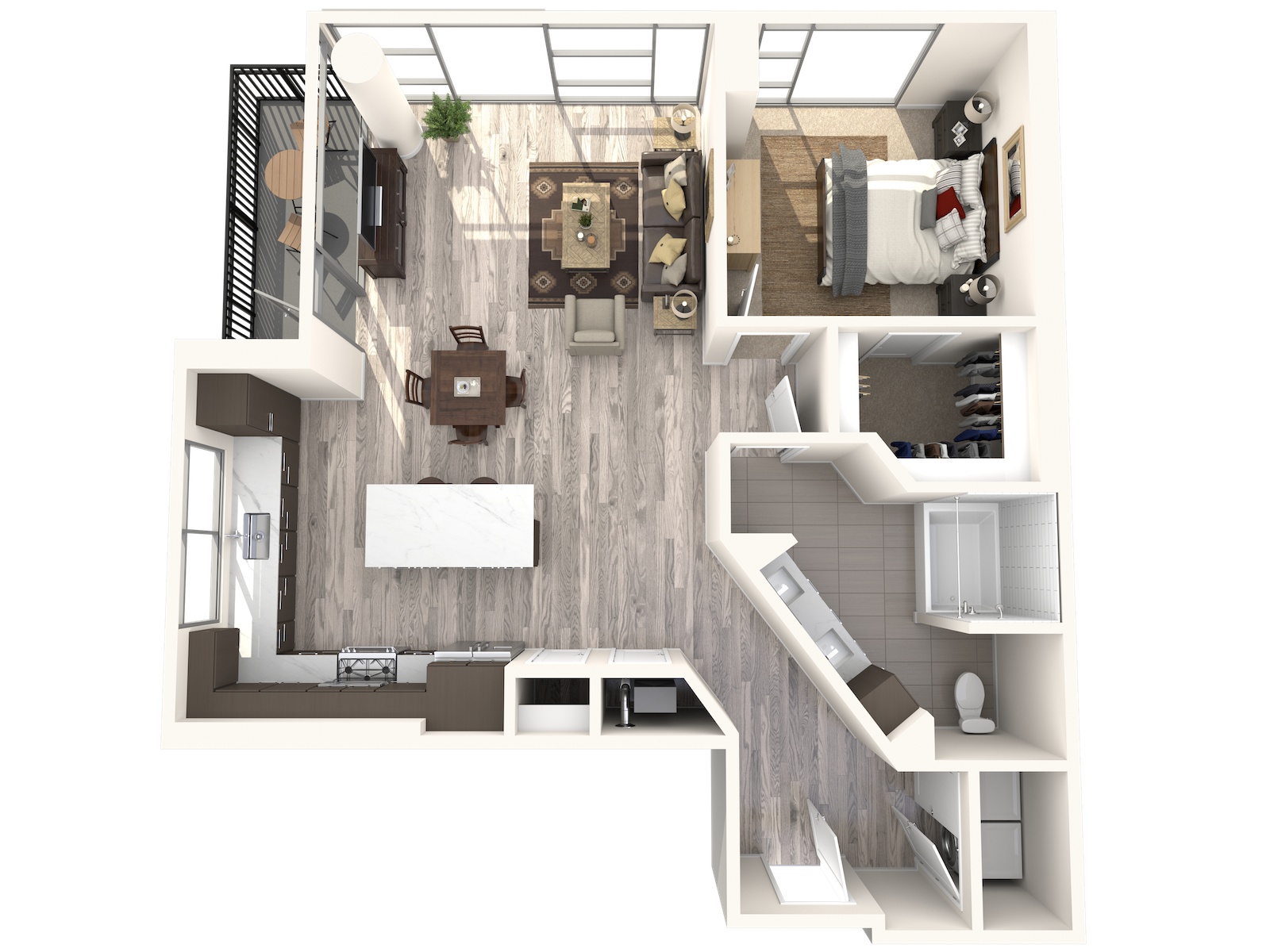 Floor plan for 1 bed, 1 bath, 1041 sqft
