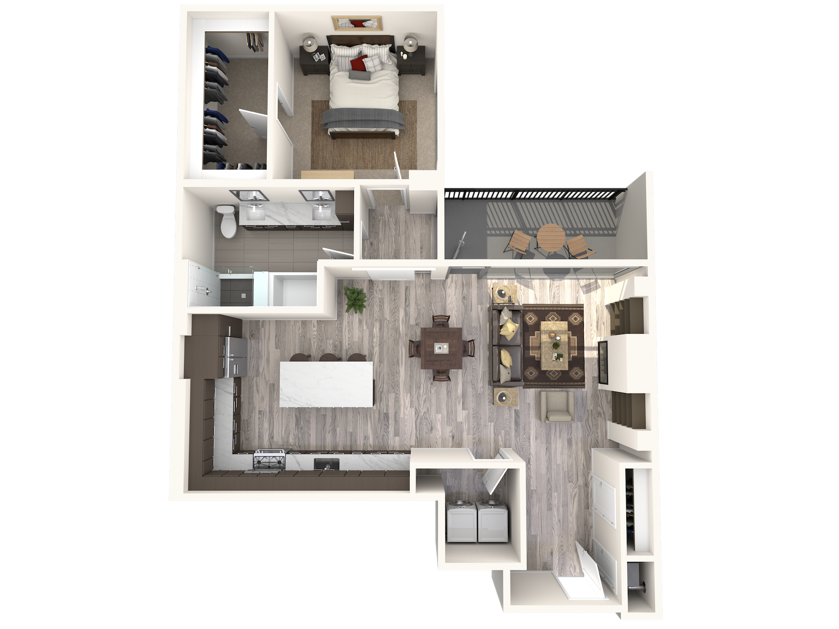 Floor plan for 1 bed, 1 bath, 1087 sqft
