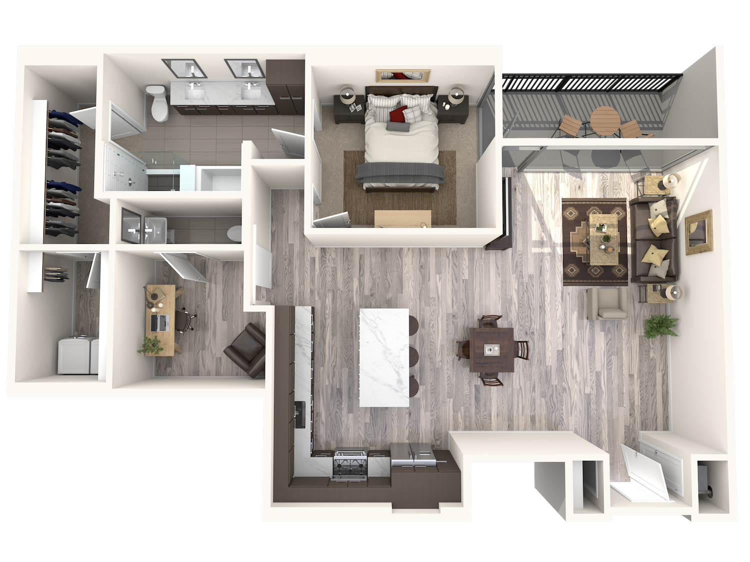 Floor plan for 1 bed, 1.5 baths, 1272 sqft