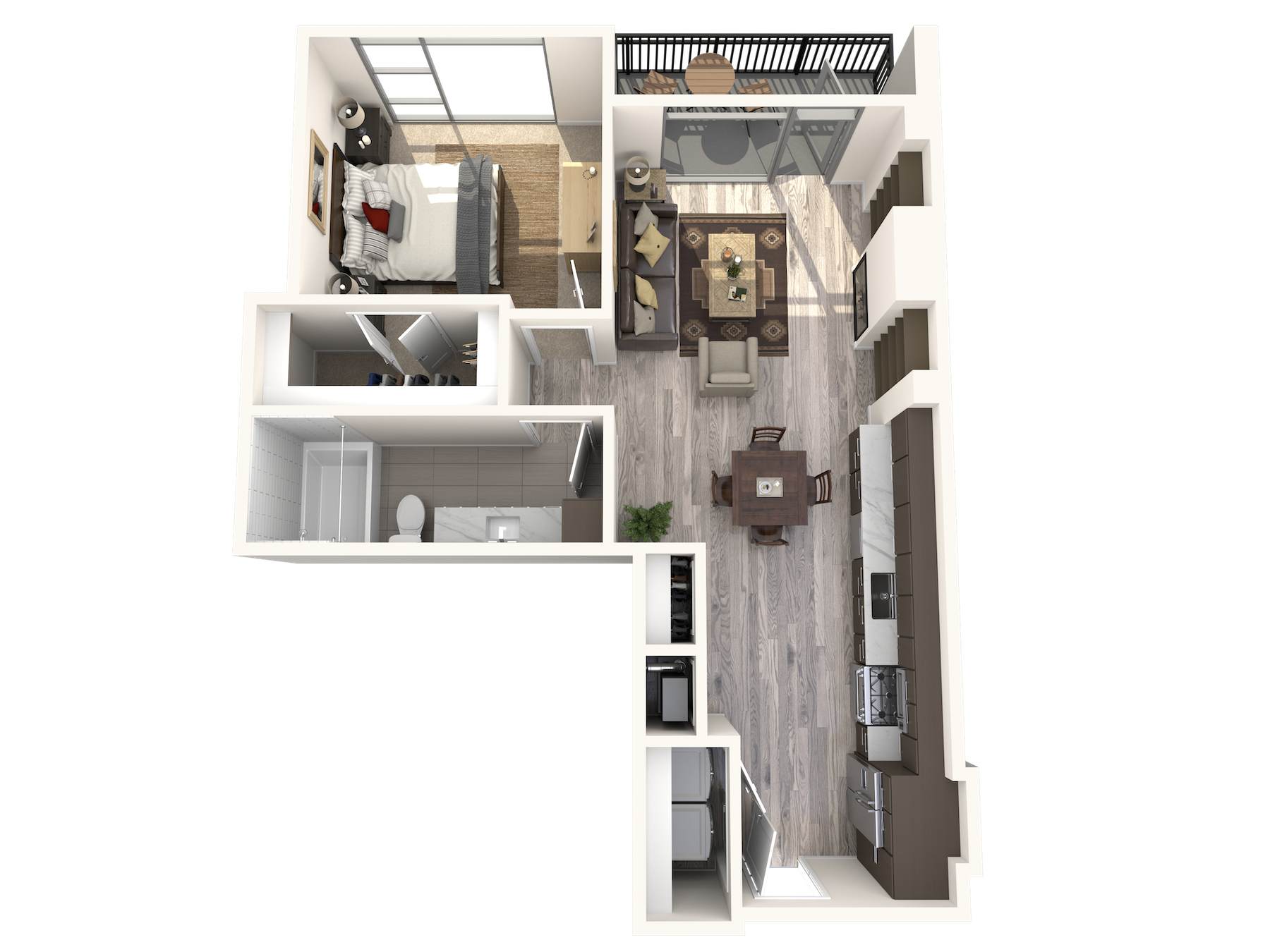 Floor plan for 1 bed, 1 bath, 766 sqft