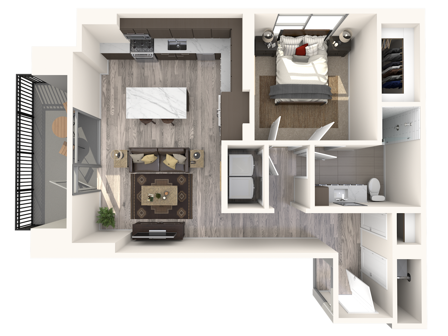Floor plan for 1 bed, 1 bath, 847 sqft