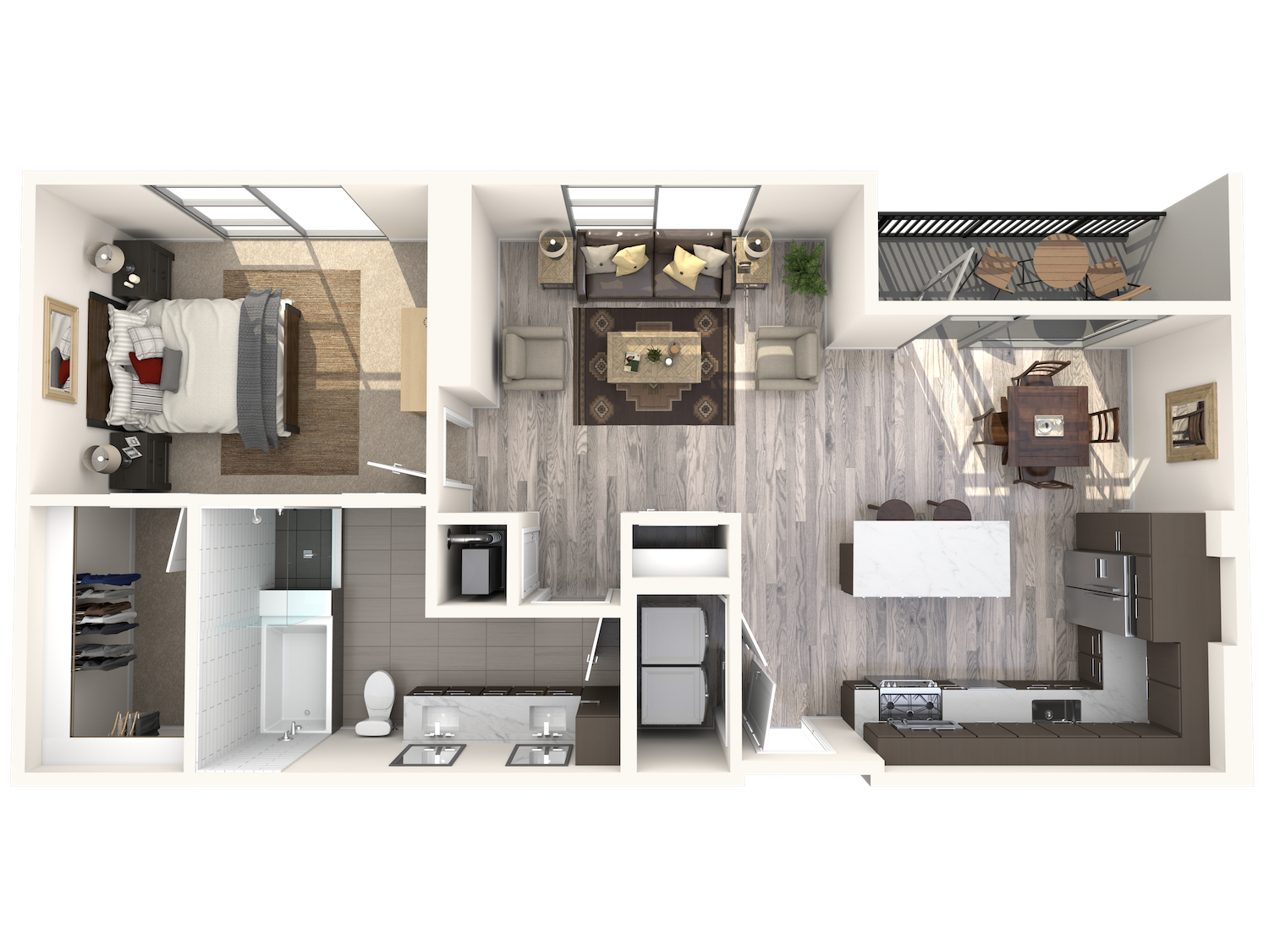 Floor plan for 1 bed, 1 bath, 934 sqft