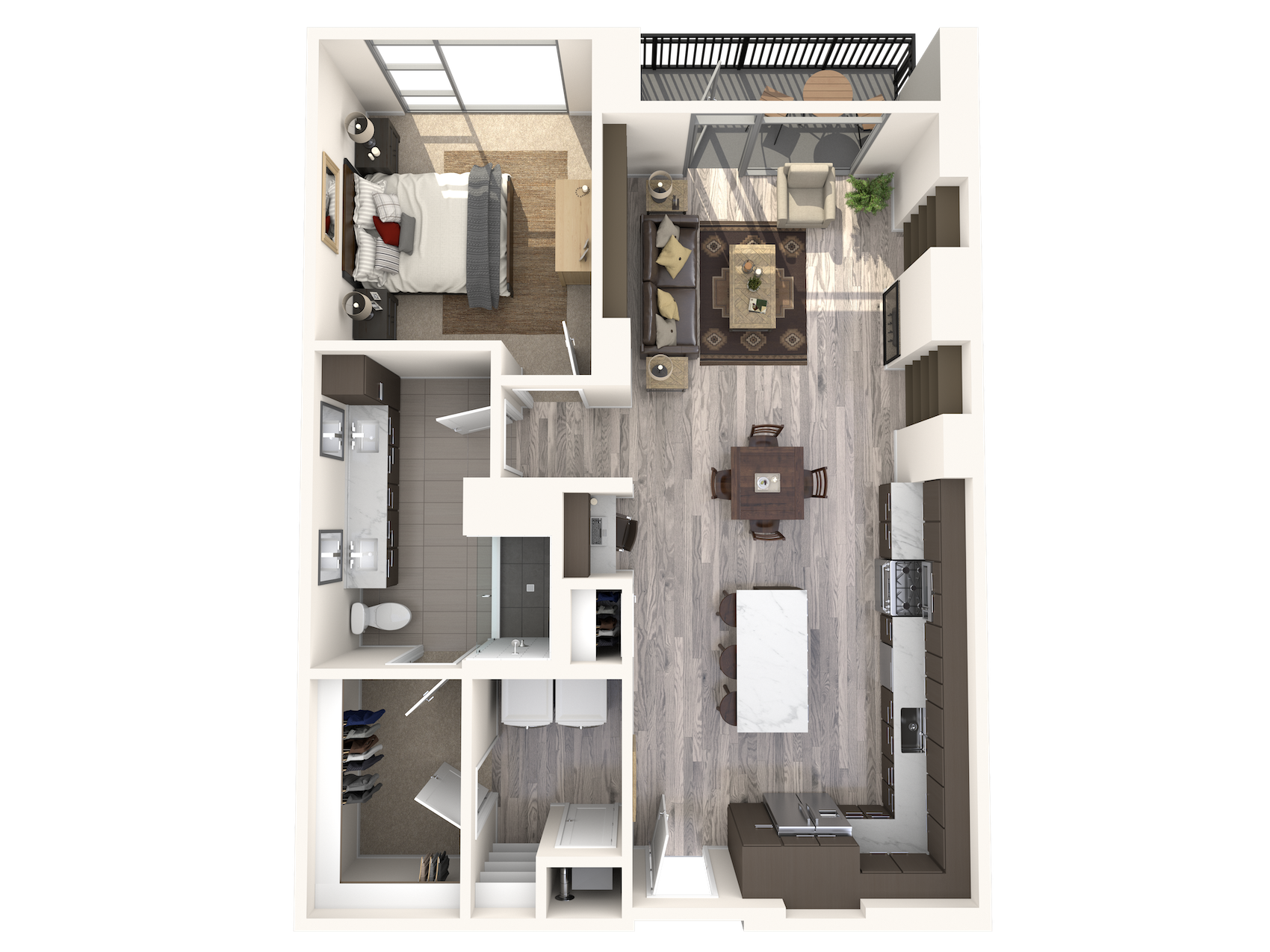 Floor plan for 1 bed, 1 bath, 940 sqft