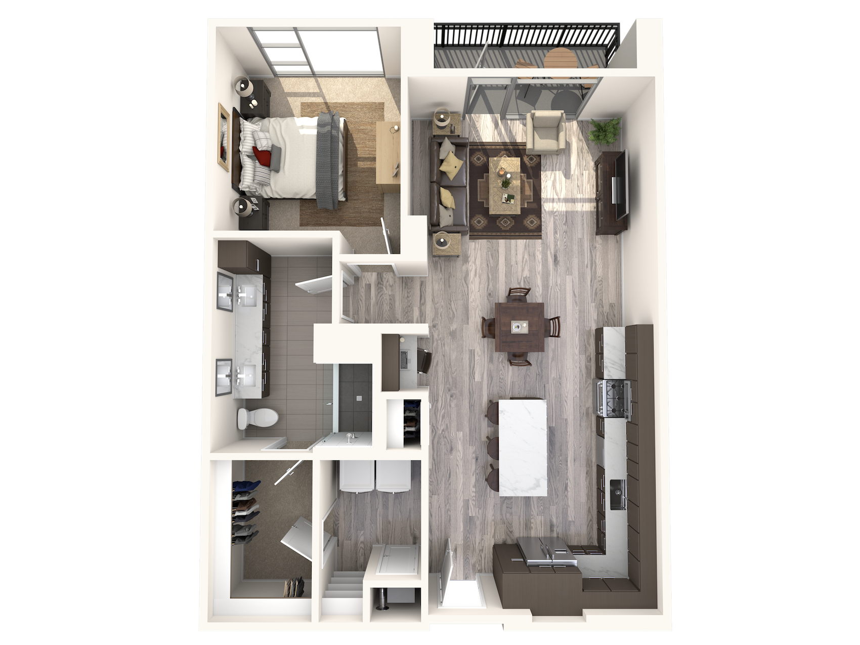 Floor plan for 1 bed, 1 bath, 972 sqft