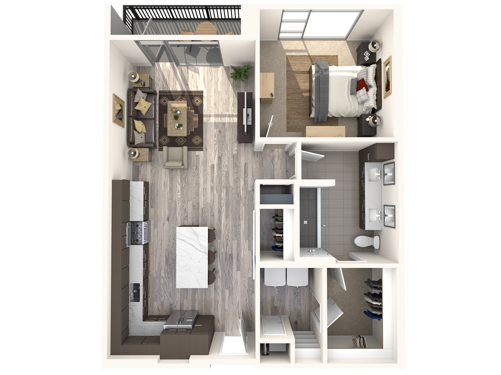 Floor plan for 1 bed, 1 bath, 989 sqft