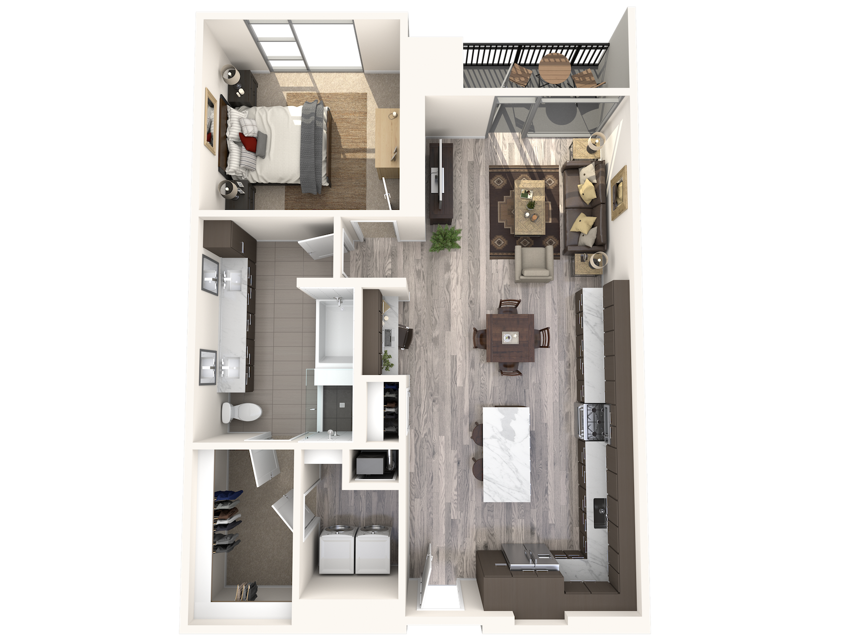 Floor plan for 1 bed, 1 bath, 998 sqft