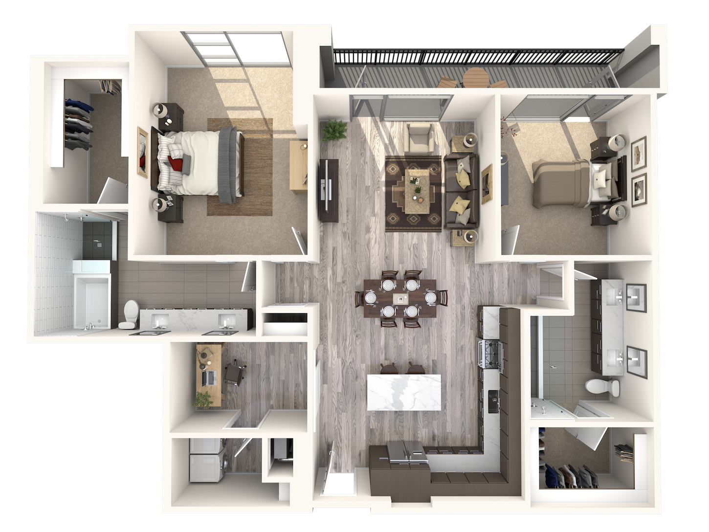 Floor plan for 2 beds, 2 baths, 1625 sqft
