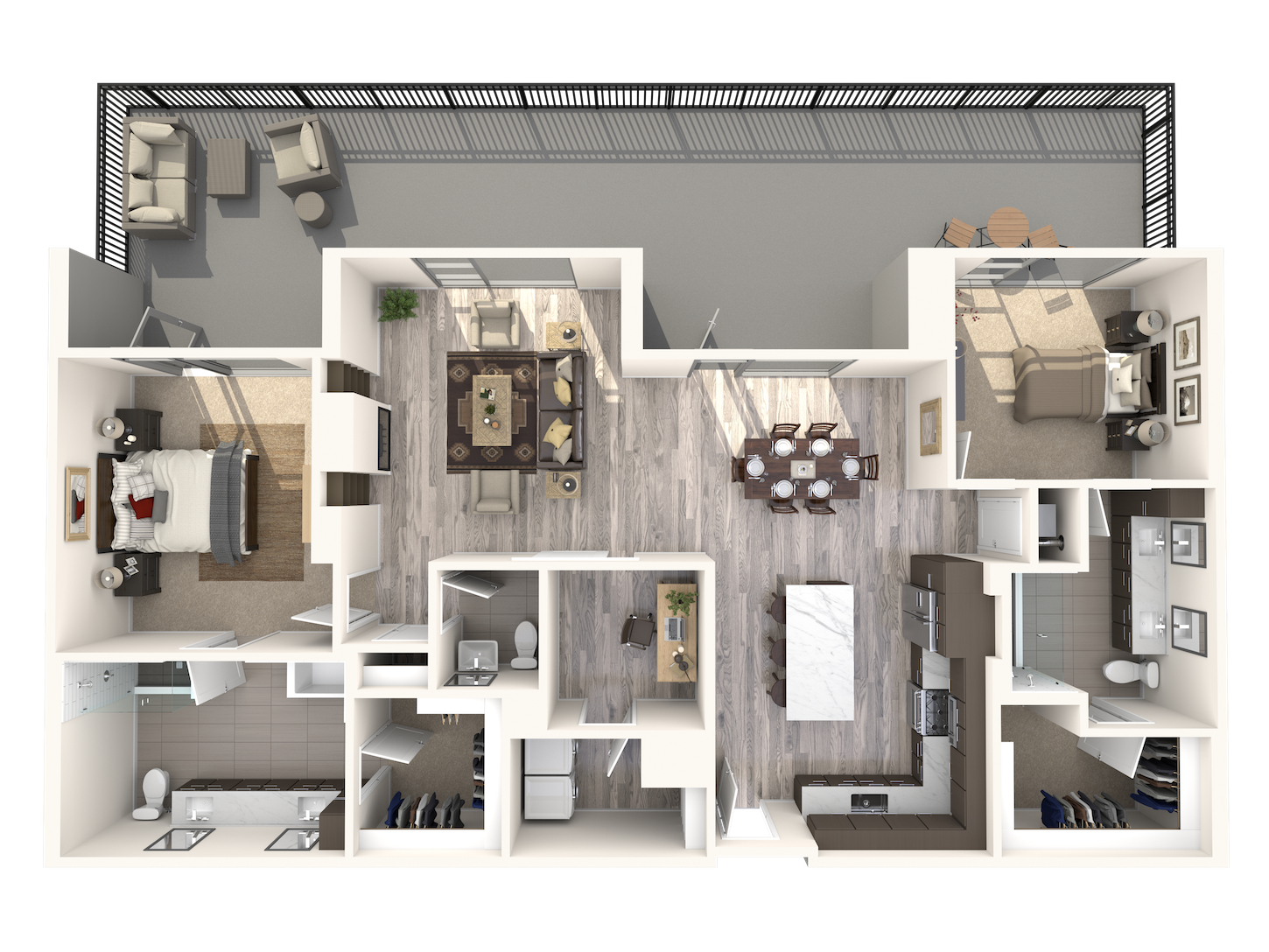 Floor plan for 2 beds, 2.5 baths, 1663 sqft