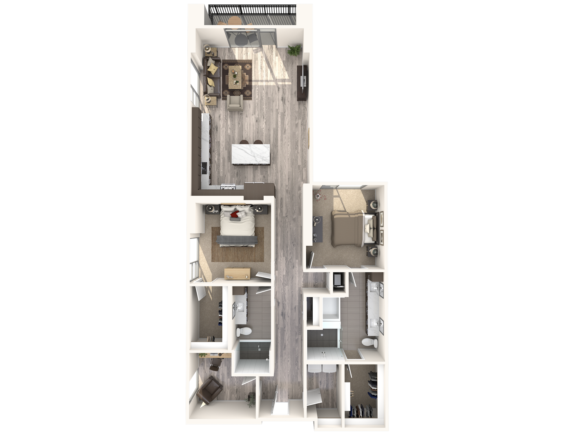 Floor plan for 2 beds, 2 baths, 1665 sqft