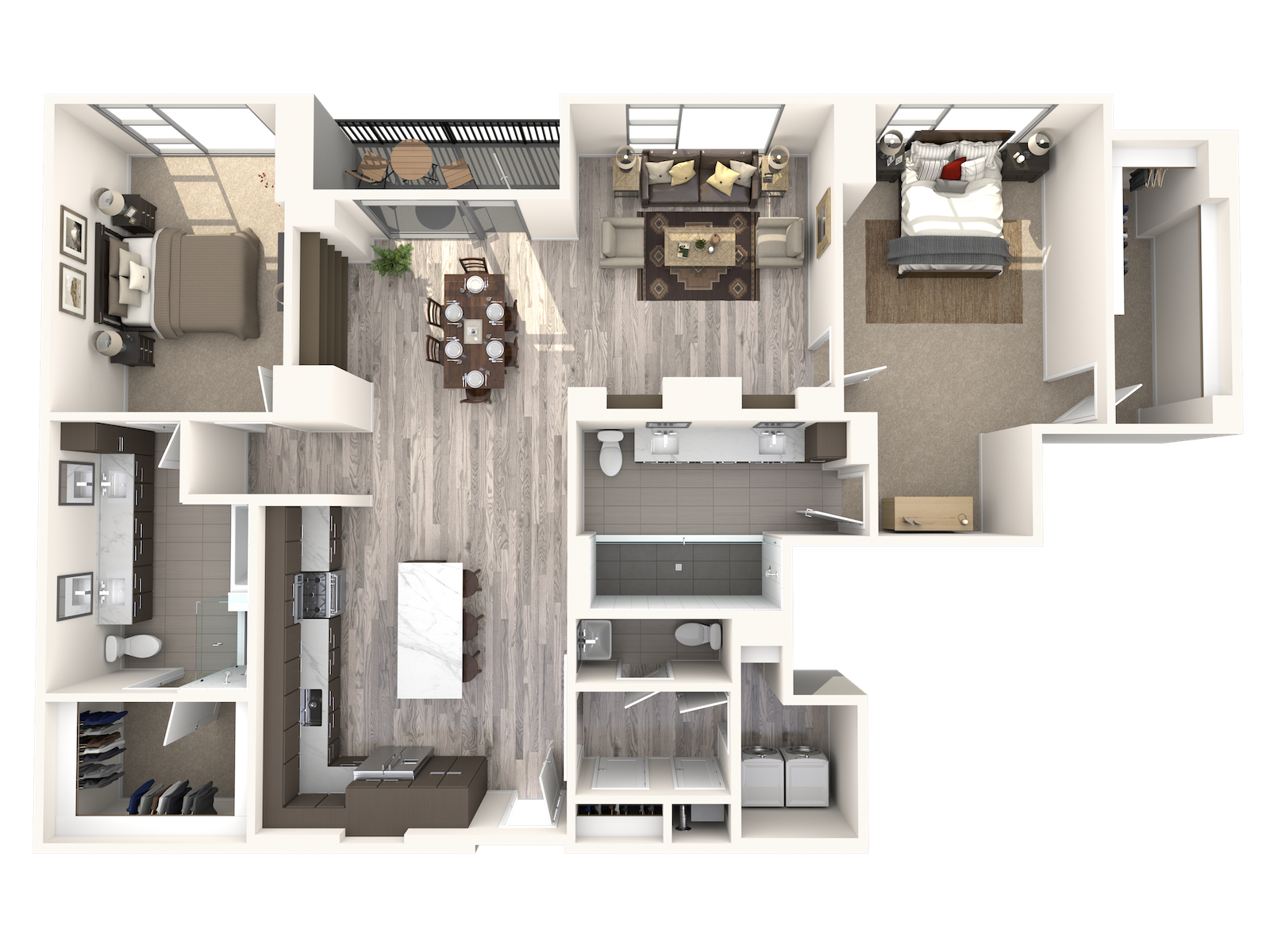 Floor plan for 2 beds, 2.5 baths, 1855 sqft