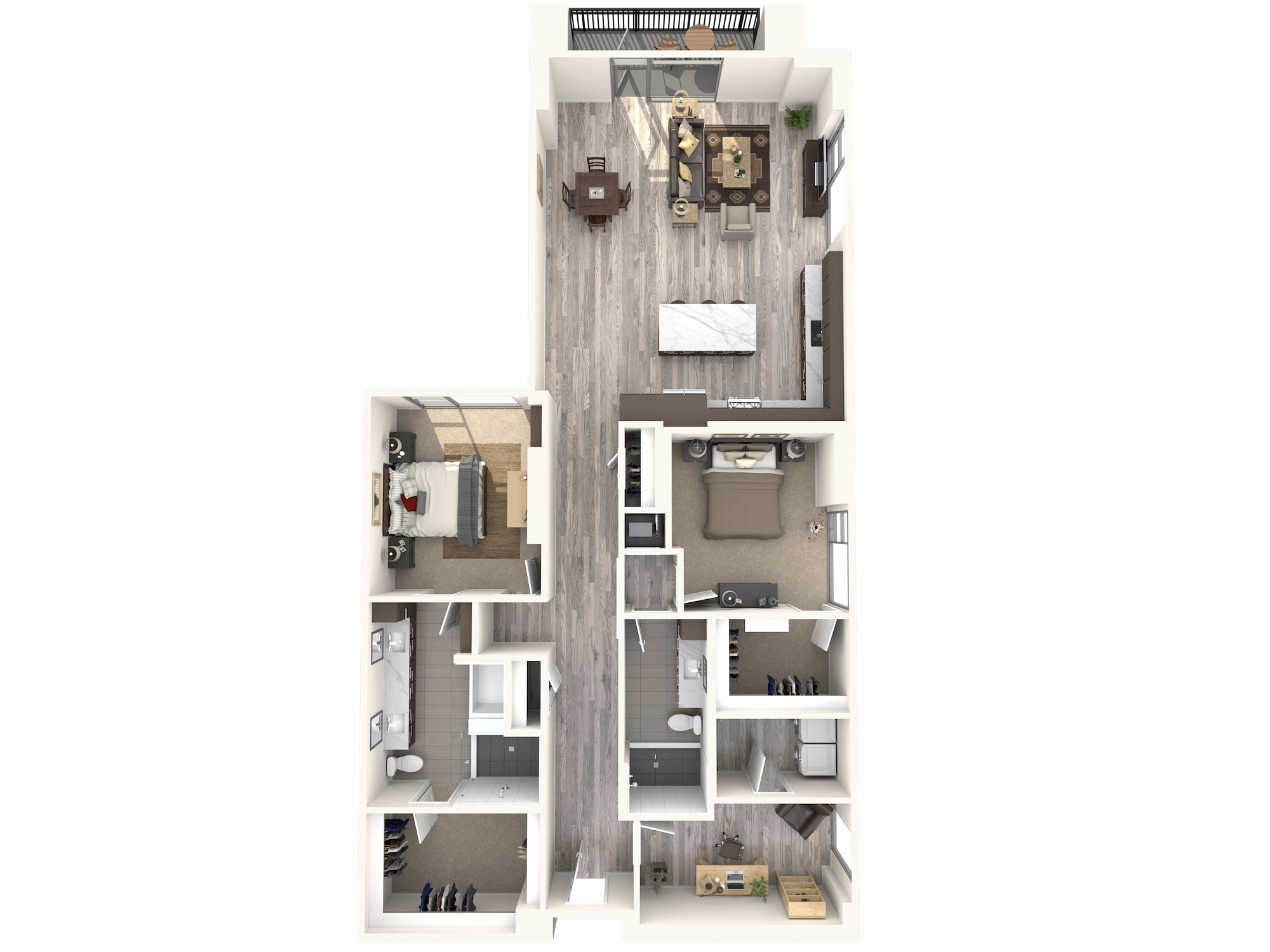 Floor plan for 2 beds, 2.5 baths, 1894 sqft
