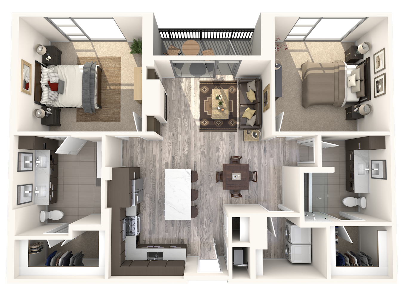 Floor plan for 2 beds, 2 baths, 1259 sqft