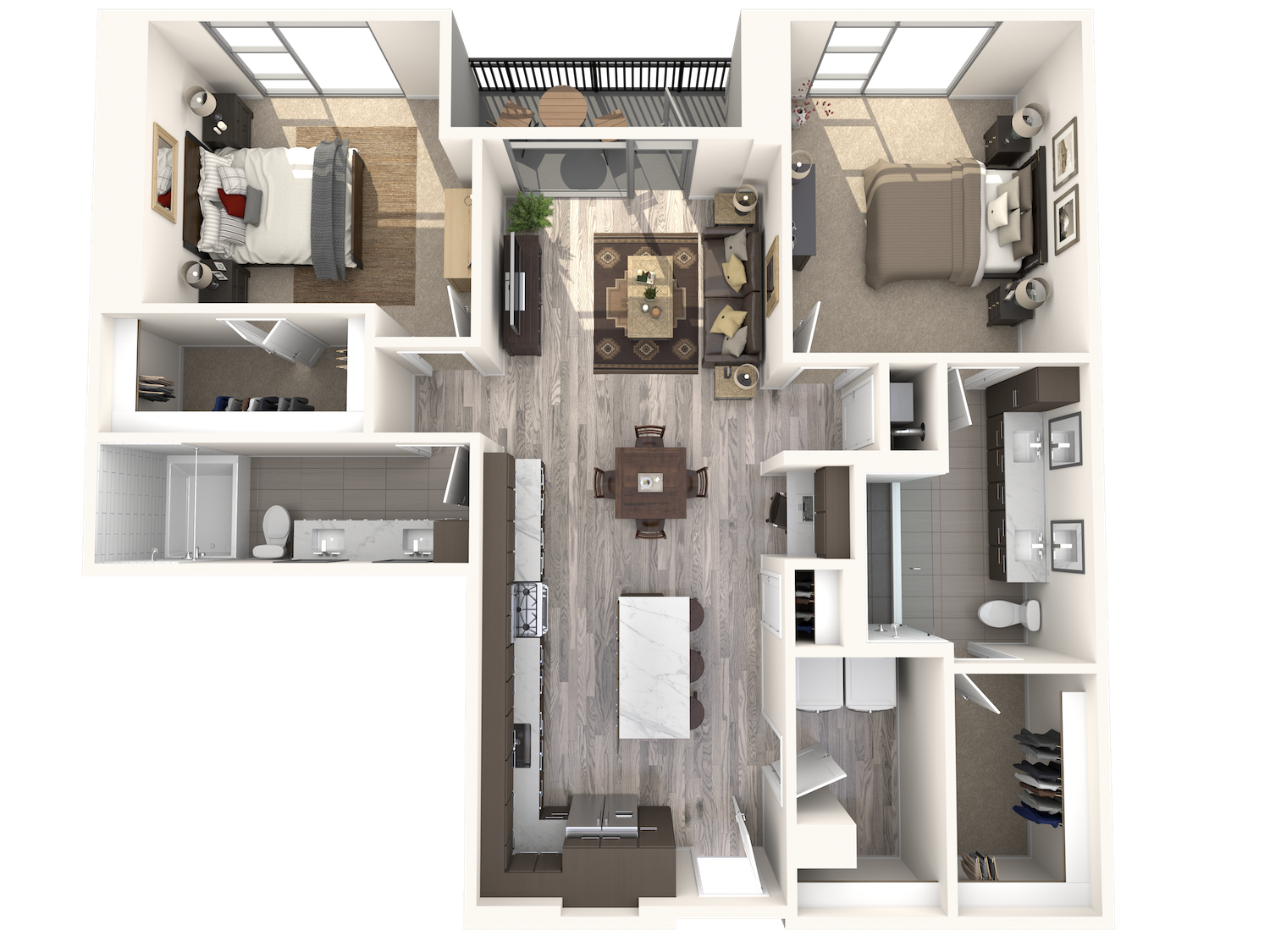 Floor plan for 2 beds, 2 baths, 1322 sqft